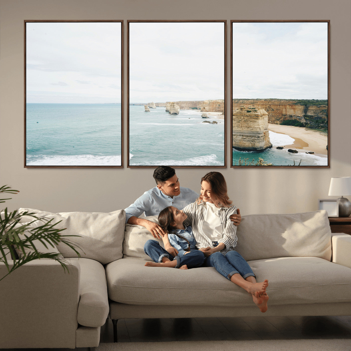 70095633-MGV-CV-36X24-Twelve Apostles Wall Art Canvas Print, Framed Coastal Cliffs Art Picture Print, Rugged Rock Formations Perfect Minimalist Coastal