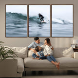 11693607-MGV-CV-36X24-Surfer on Wave Wall Art Canvas Print, Framed Ocean Adventure Art Picture Print, Motion Blur Water Perfect Coastal Adventure Decor