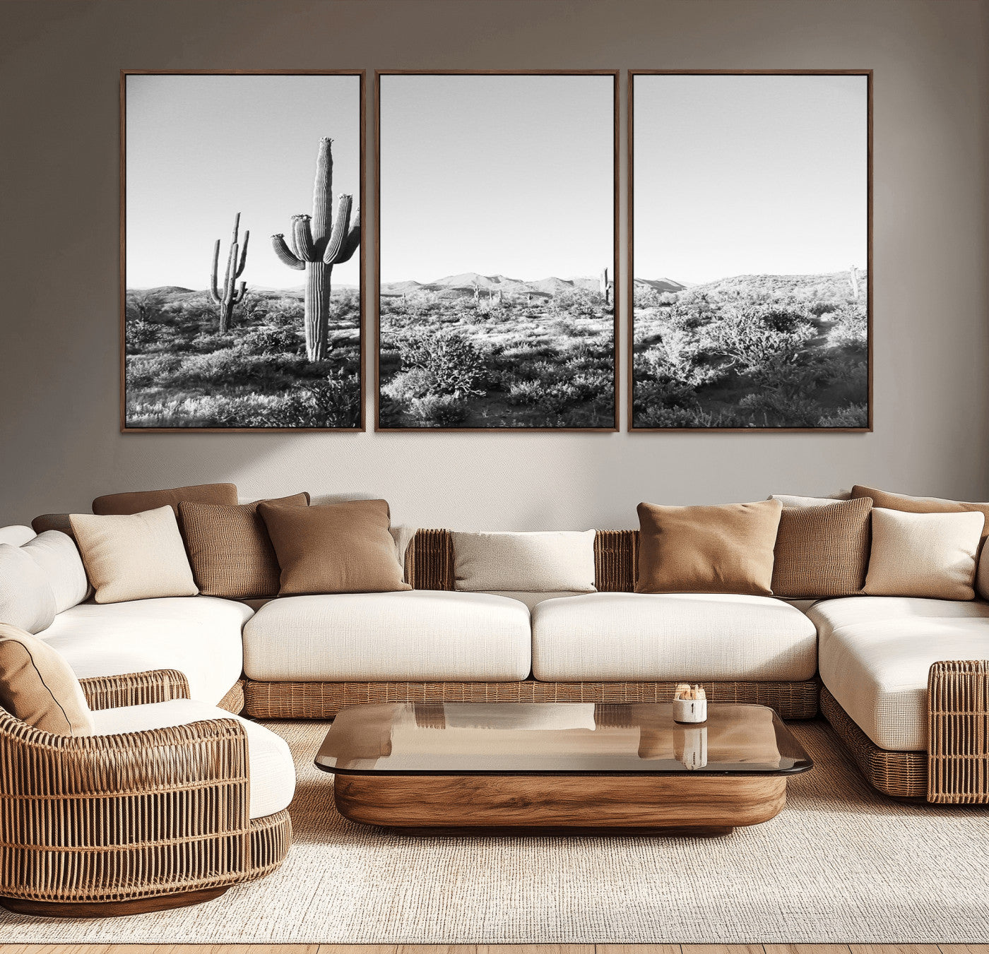 85205054-MGV-CV-36X24-Saguaro Cactus Wall Art Canvas Print, Framed Monochrome Landscape Art Picture Print, Scenic Arizona View Perfect Minimalist
