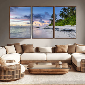 75045485-MGV-CV-36X24-Tropical Beach Wall Art Canvas Print, Framed Sunset Glow Art Picture Print, Palm Tree Coast Perfect Tropical Coastal Decor Artwork