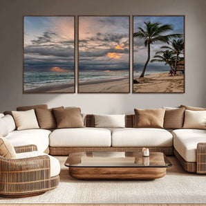 62574547-MGV-CV-36X24-Tropical Storm Wall Art Canvas Print, Framed Moody Beach Art Picture Print, Dramatic Sky Perfect Tropical Coastal Decor Artwork