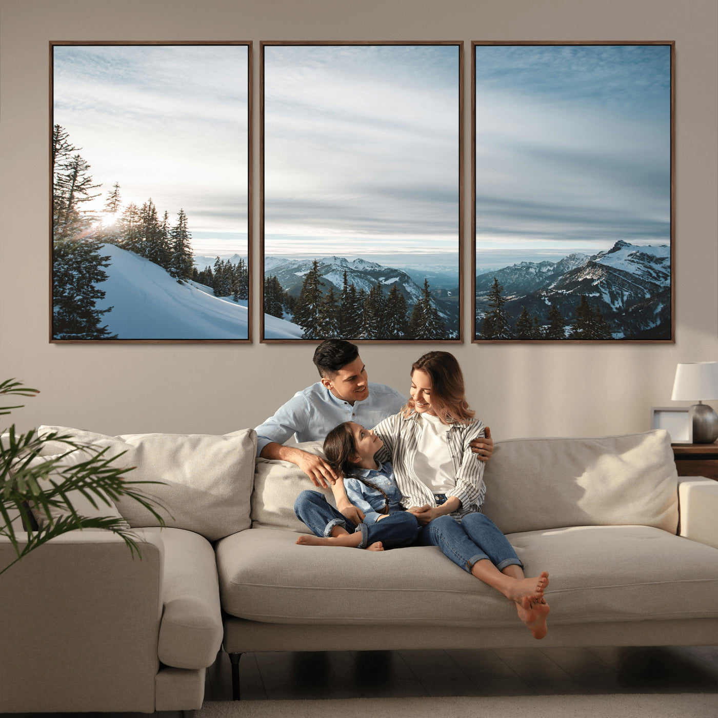 55564749-MGV-CV-36X24-Snowy Mountains Wall Art Canvas Print, Framed Alpine Landscape Art Picture Print, Frosty Peaks Perfect Nordic Minimalist Decor