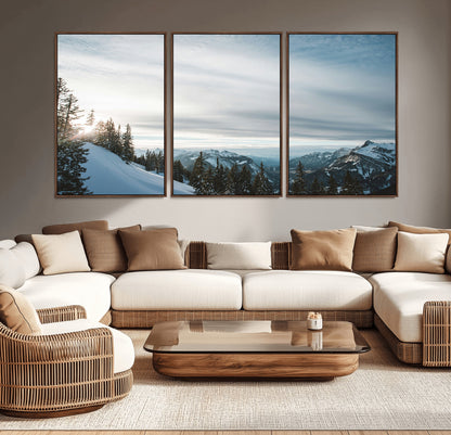 55564749-MGV-CV-36X24-Snowy Mountains Wall Art Canvas Print, Framed Alpine Landscape Art Picture Print, Frosty Peaks Perfect Nordic Minimalist Decor