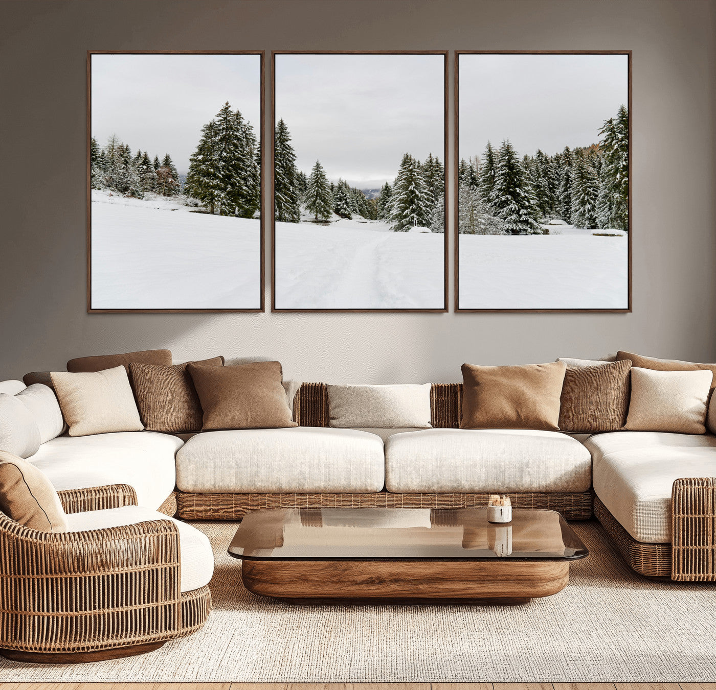 24581417-MGV-CV-36X24-Frosty Pines Wall Art Canvas Print, Framed Silent Snowfall Art Picture Print, Cozy Cabin Vibes Perfect Nordic Minimalist Decor