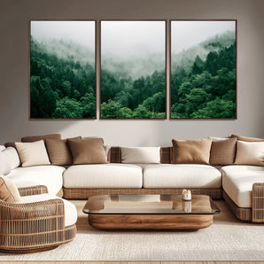 45265379-MGV-CV-36X24-Misty Forest Wall Art – Green Mountain Pine Tree Landscape Canvas Print, Nature Photography Artwork Home Decor for Bedroom, Living