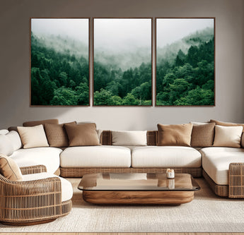 45265379-MGV-CV-36X24-Misty Forest Wall Art – Green Mountain Pine Tree Landscape Canvas Print, Nature Photography Artwork Home Decor for Bedroom, Living