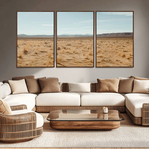 55918919-MGV-CV-36X24-Desert Landscape Wall Art – Golden Grass Plains and Mountain Horizon Canvas Print, Southwest Nature Photography Decor for Living