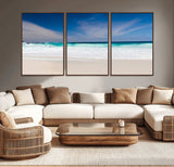 55017356-MGV-CV-36X24-Ocean Beach Wall Art – Turquoise Wave and White Sand Shoreline Canvas Print, Coastal Seascape Photography Decor for Living Room,