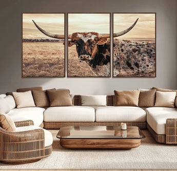 95745718-MGV-CV-36X24-Texas Longhorn Wall Art – Western Cattle Photography Canvas Print, Rustic Ranch Animal Artwork Country Farmhouse Decor for Living