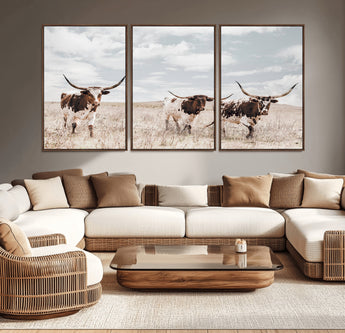 65621083-MGV-CV-36X24-Texas Longhorn Wall Art – Rustic Western Cattle Canvas Print, Southwestern Ranch Photography Decor for Living Room, Office,