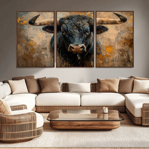 91615410-MGV-CV-36X24-Bull Wall Art – Rustic Western Longhorn Canvas Print, Powerful Abstract Animal Painting, Farmhouse Ranch Decor for Living Room,
