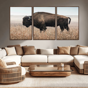 69909079-MGV-CV-36X24-Bison Wall Art – Majestic Buffalo Canvas Print in Prairie Grasslands, Rustic Western Animal Painting, Farmhouse Ranch Decor for