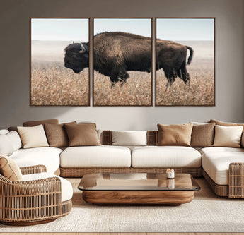 69909079-MGV-CV-36X24-Bison Wall Art – Majestic Buffalo Canvas Print in Prairie Grasslands, Rustic Western Animal Painting, Farmhouse Ranch Decor for
