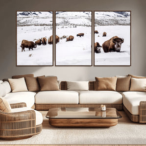 38217250-MGV-CV-36X24-Bison Herd Wall Art – Wildlife Canvas Print of Buffalo Winter Snow Scene, Rustic Western Lodge Décor, Farmhouse & Cabin Nature
