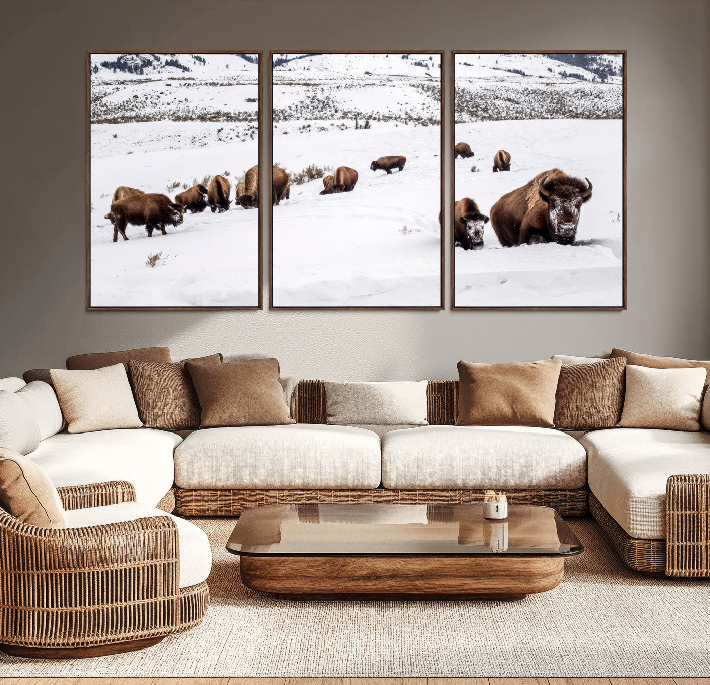 38217250-MGV-CV-36X24-Bison Herd Wall Art – Wildlife Canvas Print of Buffalo Winter Snow Scene, Rustic Western Lodge Décor, Farmhouse & Cabin Nature