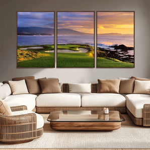 39644075-MGV-CV-36X24-Golf Course Wall Art – Coastal Sunset Canvas Print, Scenic Oceanfront Fairway Landscape Decor for Office, Man Cave, or Living Room