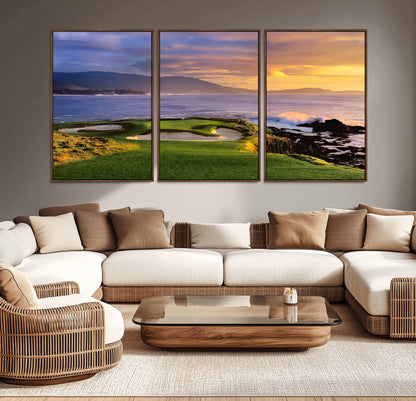 39644075-MGV-CV-36X24-Golf Course Wall Art – Coastal Sunset Canvas Print, Scenic Oceanfront Fairway Landscape Decor for Office, Man Cave, or Living Room