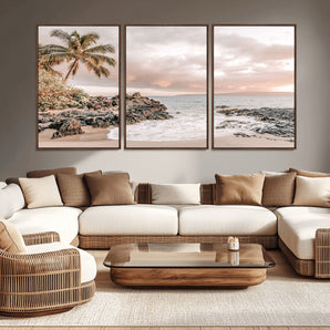 14214613-MGV-CV-36X24-Tropical Beach Wall Art – Palm Tree and Ocean Sunset Canvas Print, Relaxing Coastal Landscape Decor for Living Room, Bedroom, or