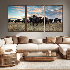 13867292-MGV-CV-36X24-Black Cattle Wall Art – Rustic Ranch Herd Canvas Print, Western Farmhouse Country Landscape Decor for Living Room, Office, or