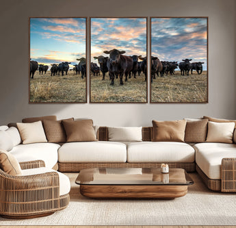 13867292-MGV-CV-36X24-Black Cattle Wall Art – Rustic Ranch Herd Canvas Print, Western Farmhouse Country Landscape Decor for Living Room, Office, or