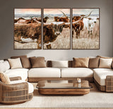 47758300-MGV-CV-36X24-Texas Longhorn Cattle Wall Art – Rustic Western Herd Canvas Print, Cowboy Ranch Farmhouse Decor for Living Room, Office, or