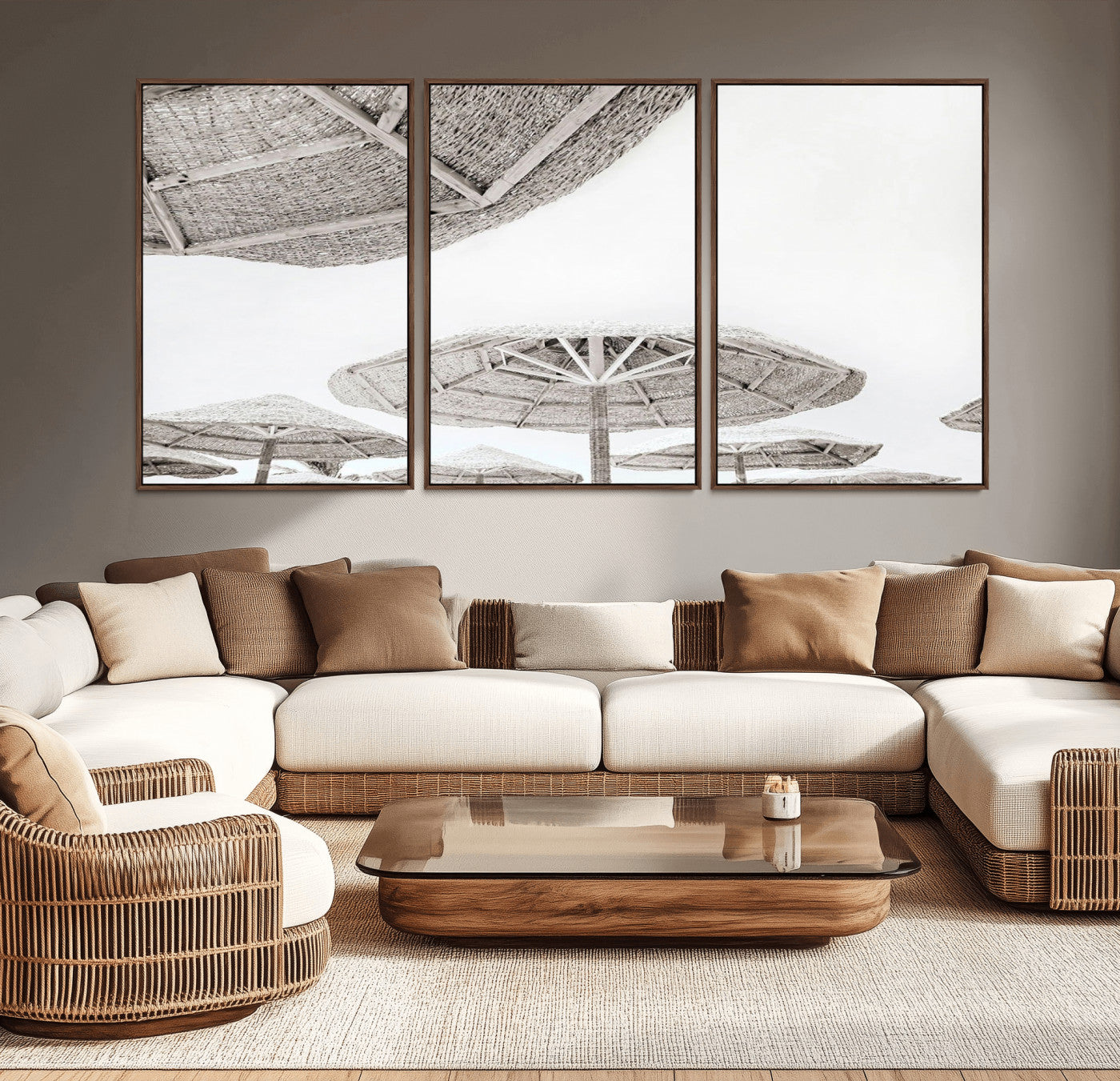 97043123-MGV-CV-36X24-Beach Umbrella Wall Art – Minimalist Coastal Canvas Print, Woven Parasol Summer Decor for Bedroom, Living Room, or Modern Beach