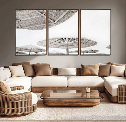 97043123-MGV-CV-36X24-Beach Umbrella Wall Art – Minimalist Coastal Canvas Print, Woven Parasol Summer Decor for Bedroom, Living Room, or Modern Beach