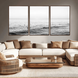 47208268-MGV-CV-36X24-Surfer Ocean Wall Art – Black and White Coastal Canvas Print, Minimalist Surfing Seascape Decor for Living Room, Bedroom, or Beach