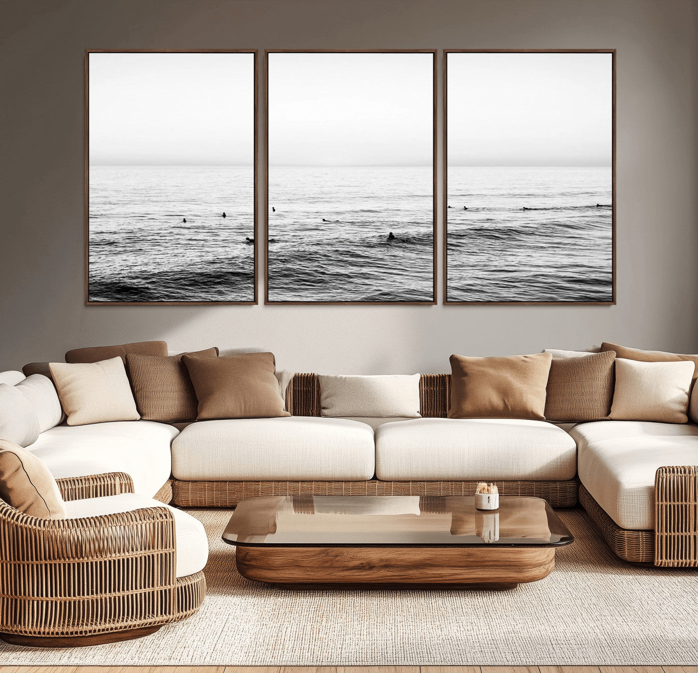 47208268-MGV-CV-36X24-Surfer Ocean Wall Art – Black and White Coastal Canvas Print, Minimalist Surfing Seascape Decor for Living Room, Bedroom, or Beach