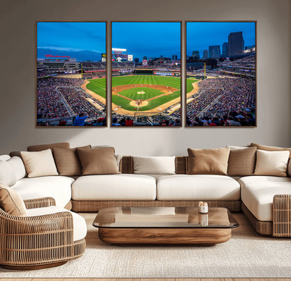 77273035-MGV-CV-36X24-Baseball Stadium Wall Art – Panoramic Evening Game Canvas Print, Sports Fan Decor for Man Cave, Office, Bar, or Living Room