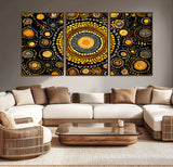 45478523-MGV-CV-36X24-Abstract Circle Wall Art – Bold Black and Gold Dot Painting Canvas Print, Modern Geometric Mandala Style Decor for Living Room or