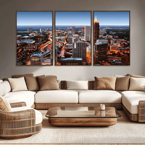 25096967-MGV-CV-36X24-Atlanta Skyline Wall Art – Vibrant Cityscape Canvas Print, Modern Night Lights Urban Decor for Office, Living Room, or Apartment