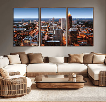 25096967-MGV-CV-36X24-Atlanta Skyline Wall Art – Vibrant Cityscape Canvas Print, Modern Night Lights Urban Decor for Office, Living Room, or Apartment