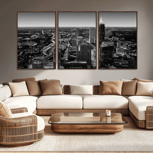 46578567-MGV-CV-36X24-Atlanta Skyline Wall Art – Black and White Cityscape Canvas Print, Modern Urban Night Decor for Office, Living Room, or Apartment