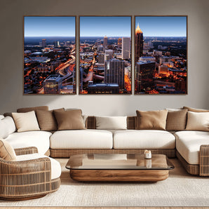 81886632-MGV-CV-36X24-Atlanta Skyline Wall Art – Vibrant City Lights Canvas Print, Modern Urban Cityscape Decor for Living Room, Office, or Apartment