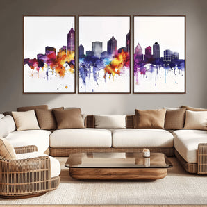 34479880-MGV-CV-36X24-Atlanta Skyline Wall Art – Colorful Watercolor Cityscape Canvas Print, Modern Abstract Urban Decor for Apartment, Living Room, or