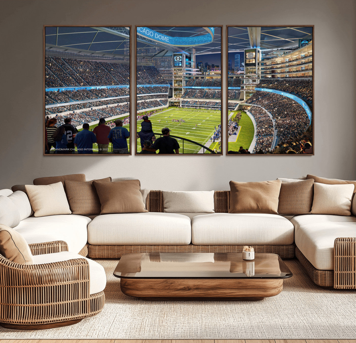 41816511-MGV-CV-36X24-Chicago Dome Stadium Wall Art – Futuristic Football Arena Canvas Print, Modern Sports Fan Decor for Man Cave, Office, Bar, or
