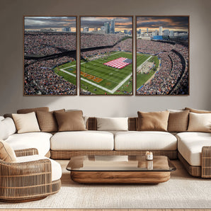98106777-MGV-CV-36X24-Soldier Field Wall Art – Chicago Bears Stadium Canvas Print with American Flag, Game Day Football Decor for Man Cave, Bar, or