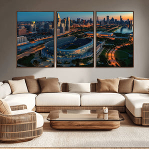 36690345-MGV-CV-36X24-Soldier Field Wall Art – Chicago Bears Stadium Aerial Night Canvas Print, City Skyline Football Decor for Living Room, Office, or