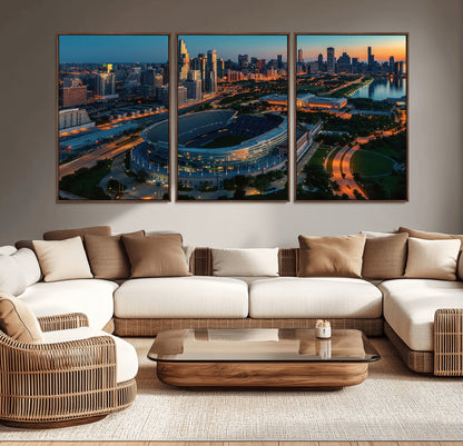 36690345-MGV-CV-36X24-Soldier Field Wall Art – Chicago Bears Stadium Aerial Night Canvas Print, City Skyline Football Decor for Living Room, Office, or