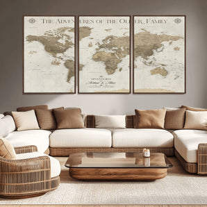 69115613-MGV-CV-36X24-Neutral Vintage World Map Wall Art – Elegant Parchment Style Adventure Canvas Print, Classic Travel Decor, Timeless Explorer