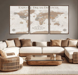 63516865-MGV-CV-36X24-Explore Dream Discover World Map Wall Art – Inspirational Travel Adventure Canvas Print, Neutral Parchment Style Explorer Decor