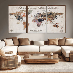 47737072-MGV-CV-36X24-Life is a Journey Not a Destination World Map Wall Art – Vintage Travel Adventure Canvas Print, Rustic Inspirational Decor for