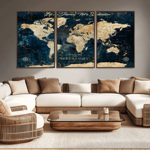 36970886-MGV-CV-36X24-Life is a Journey Not a Destination World Map Rustic Navy Beige Vintage Travel Wall Art Adventure Quote Canvas Print for Home