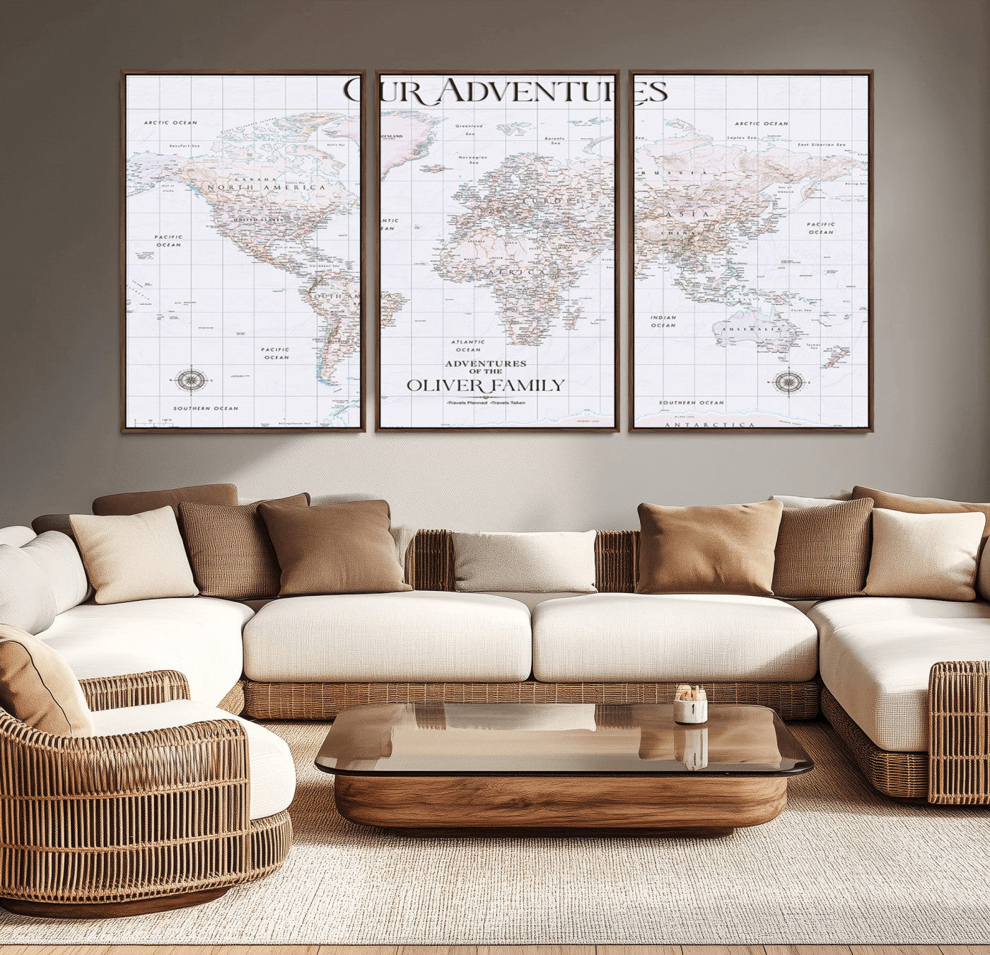 16134086-MGV-CV-36X24-Our Adventures Wall Art – Minimalist World Map Canvas Print, White Adventure Decor for Home, Office or Bedroom, Elegant Travel