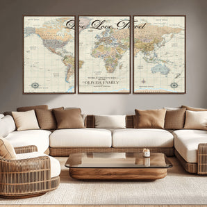 19479008-MGV-CV-36X24-Live Love Travel Wall Art – Detailed World Map Canvas Print, Adventure Decor for Living Room, Office or Bedroom, Travel Gift for