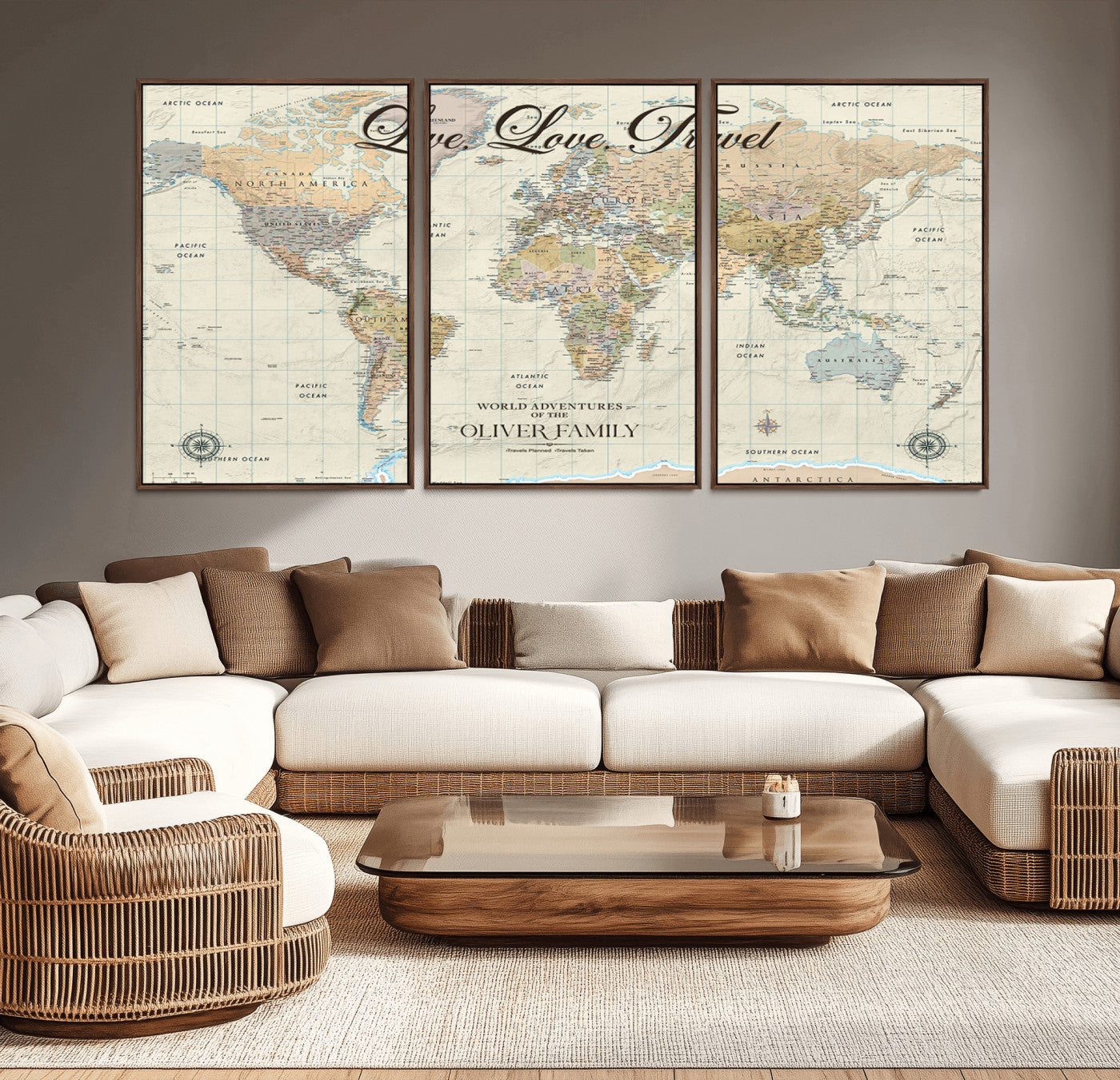 19479008-MGV-CV-36X24-Live Love Travel Wall Art – Detailed World Map Canvas Print, Adventure Decor for Living Room, Office or Bedroom, Travel Gift for