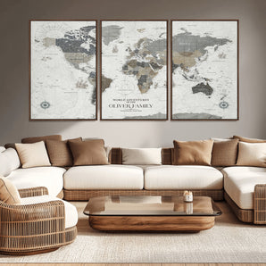 15948545-MGV-CV-36X24-World Adventures Wall Art – Vintage Style World Map Canvas Print, Rustic Travel Decor for Living Room, Bedroom or Office, Unique