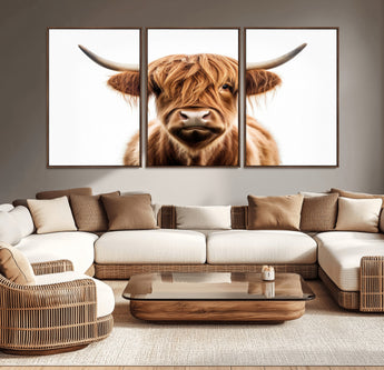 637908607-MGV-FC-93X47-3P_Black-Highland Cow Wall Art Print – Rustic Farmhouse Animal Portrait, Scottish Highland Cattle Canvas, Modern Country Wall Decor for