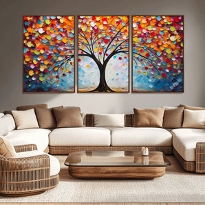 HS2447-MGV-CV-36X24-Colorful Abstract Tree Wall Art – Vibrant Palette Knife Painting, Modern Textured Canvas, Rainbow Nature Artwork for Living Room
